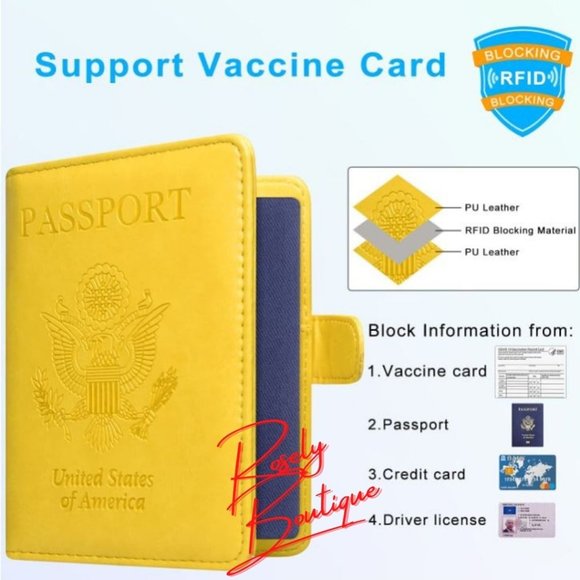 Brand New Yellow Magnetic Passport Holder with Vaccination Card Window Slot - Picture 3 of 4